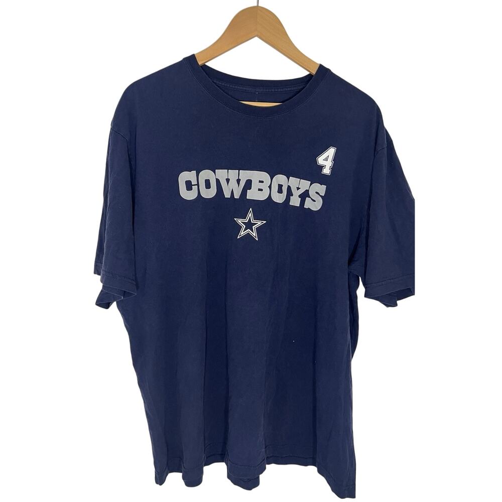 NFL Dallas Cowboys Mens T Shirt #4 Dak Prescott Size 2XL Navy Blue Faded Look